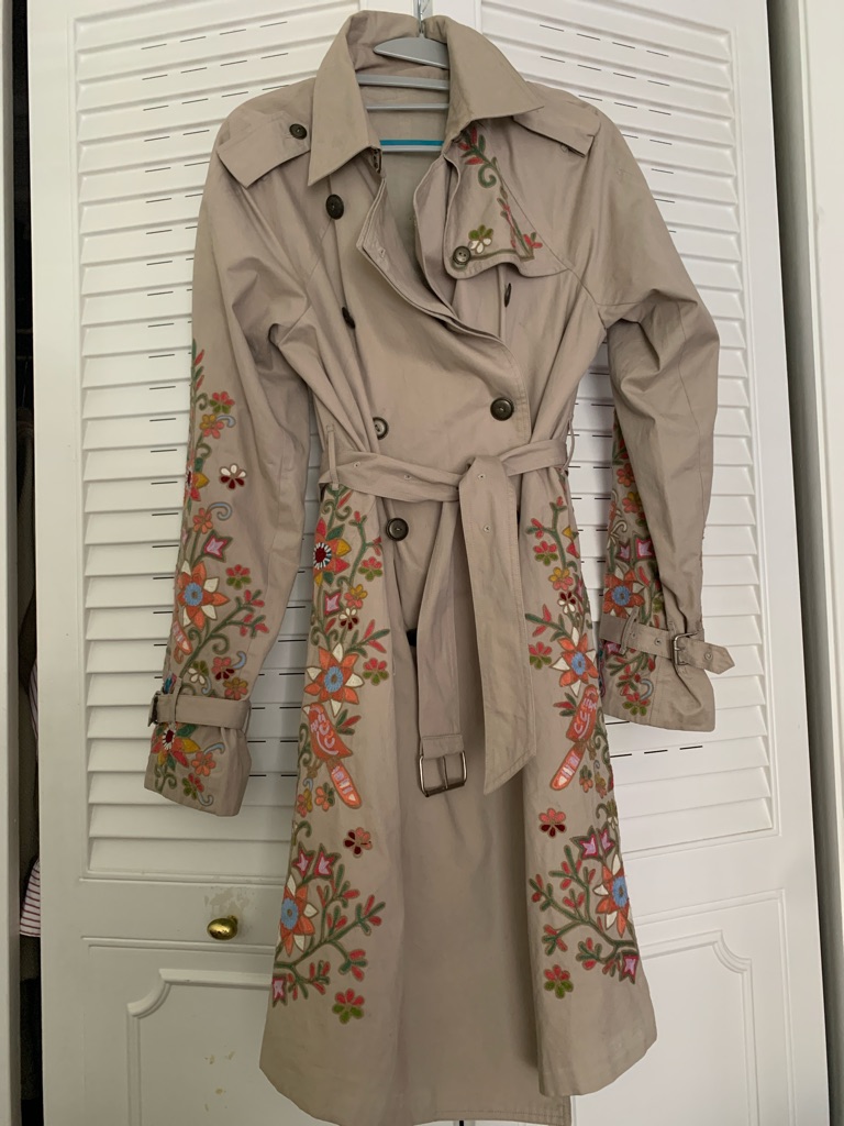 Calypso St. Barth Embroidered Beige Trench Coat With Floral Detail